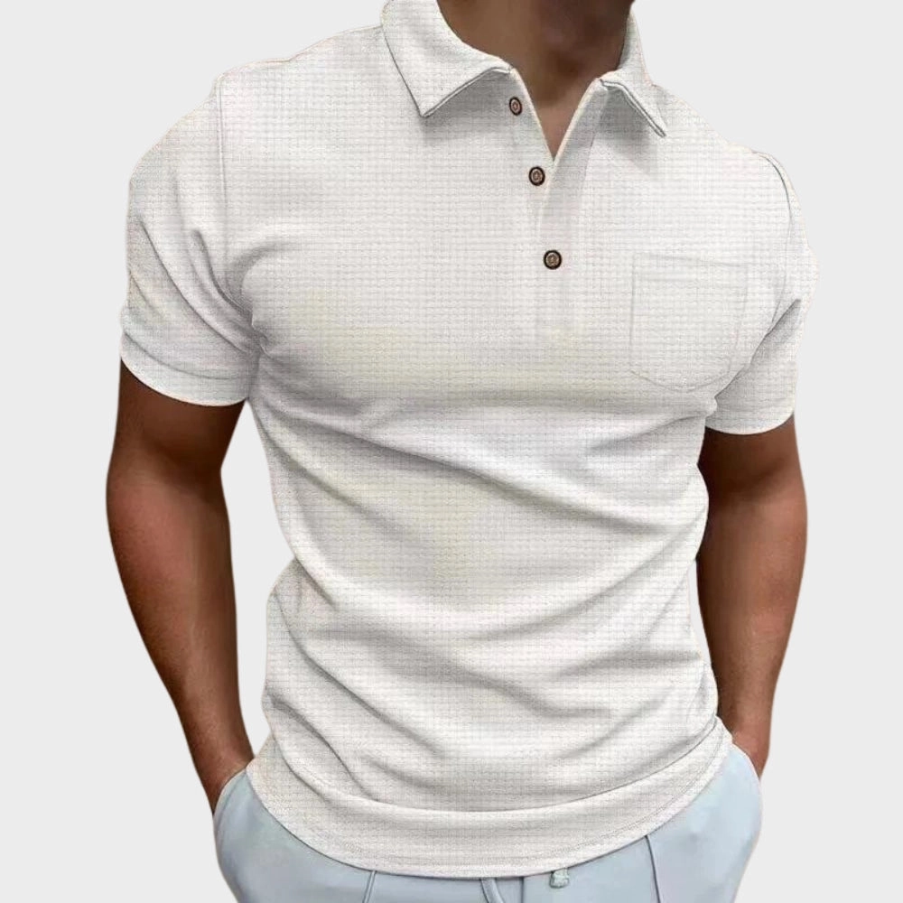 Men's Designer White Polo - Lightweight Breathable Short Sleeve