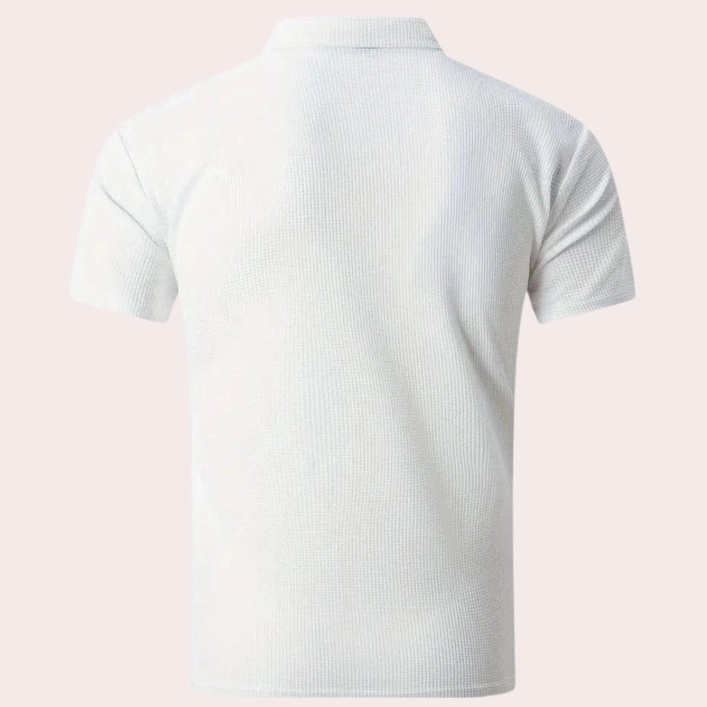 Men's Designer White Polo - Lightweight Breathable Short Sleeve