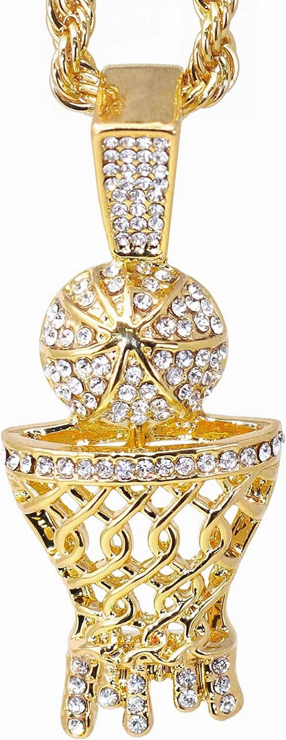 Men's Iced-Out Basketball Multi Pendant with 4mm Rope Chain – Sports-Inspired Hip-Hop Necklace