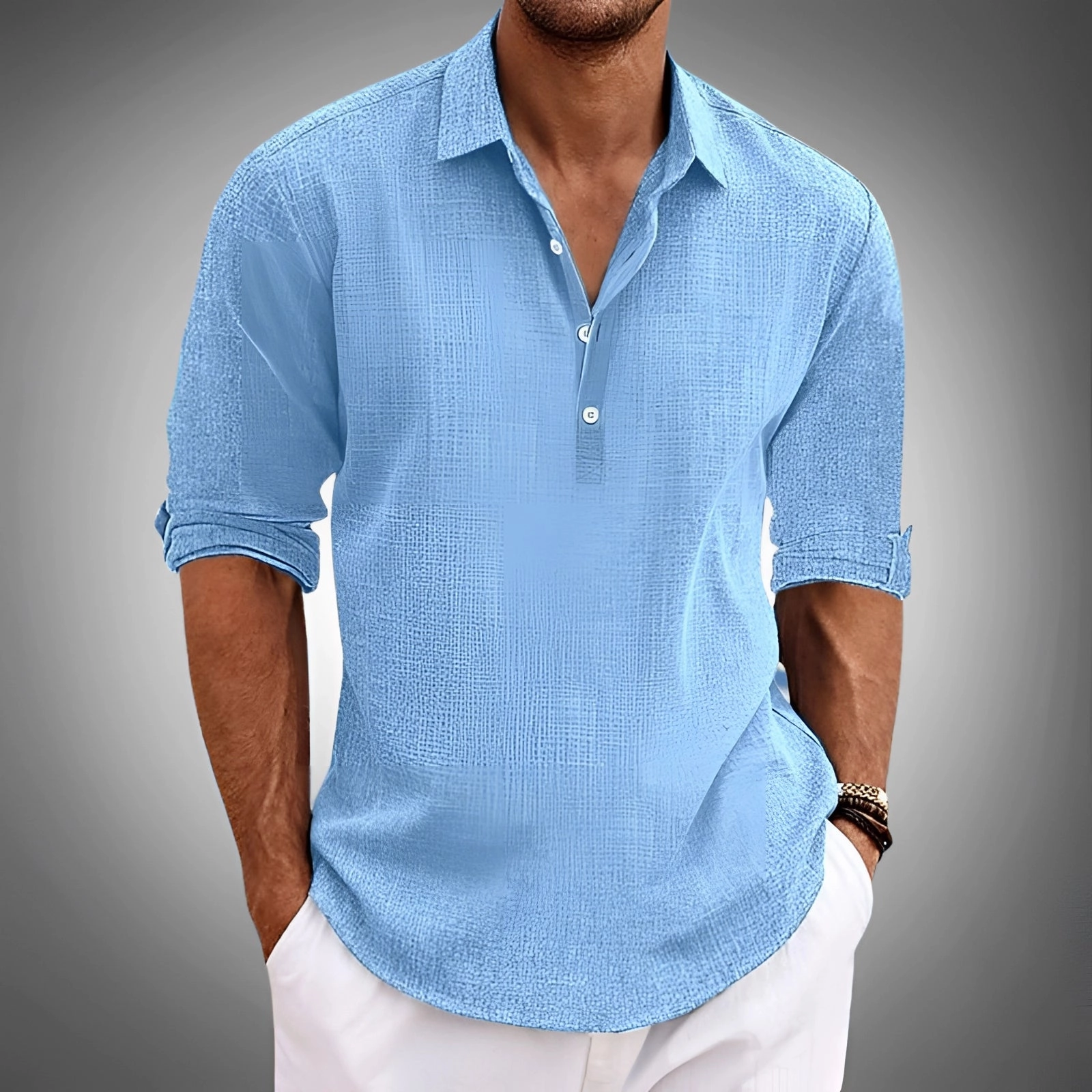 Men's Lightweight Blue Linen Shirt - Casual Summer Wear