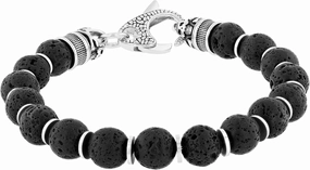 Men's Stainless Steel Black Lava Rock Bead Bracelet - Natural Elegance, 9" with Lobster Claw Clasp