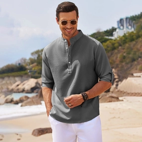 Men's Striped Linen Beach Shirt - Lightweight Casual Summerwear