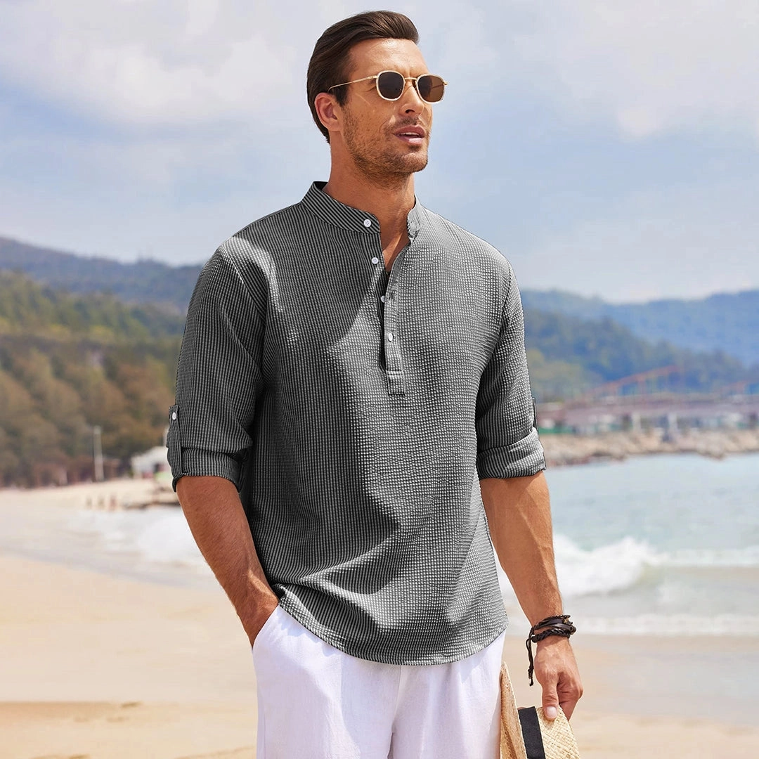 Men's Striped Linen Beach Shirt - Lightweight Casual Summerwear