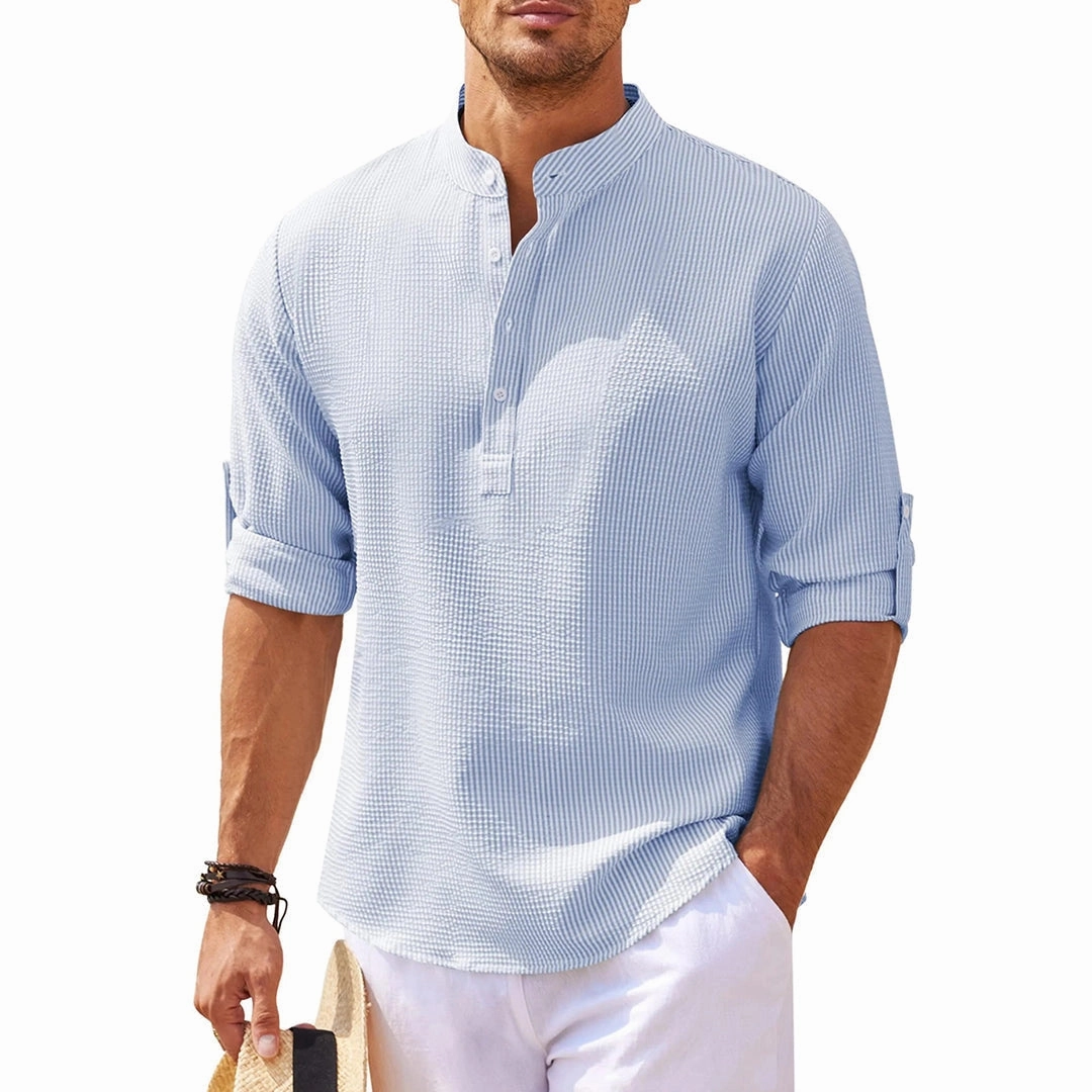 Men's Striped Linen Beach Shirt - Lightweight Casual Summerwear