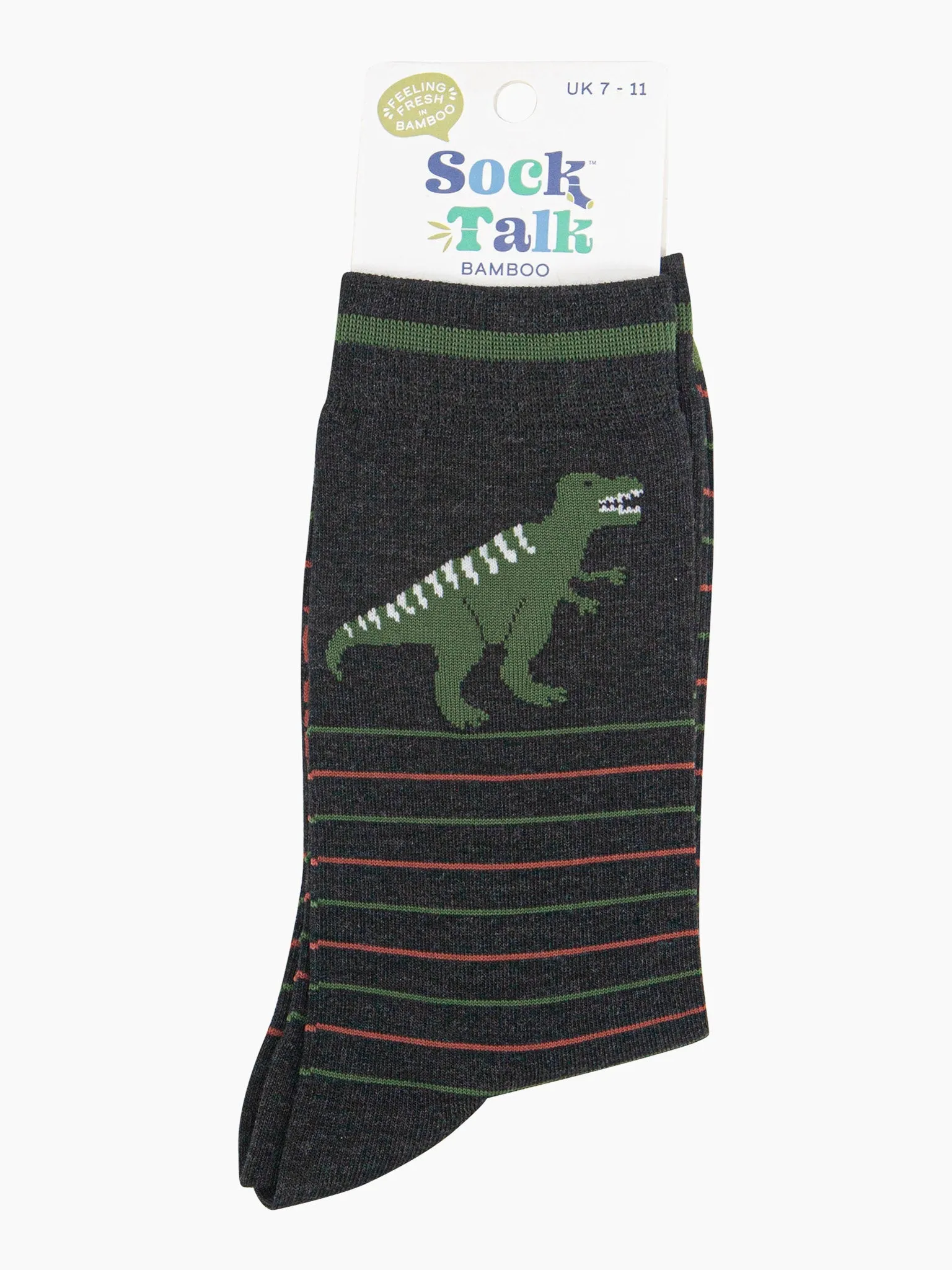 Men's Bamboo Socks - Black, T-Rex Stripe