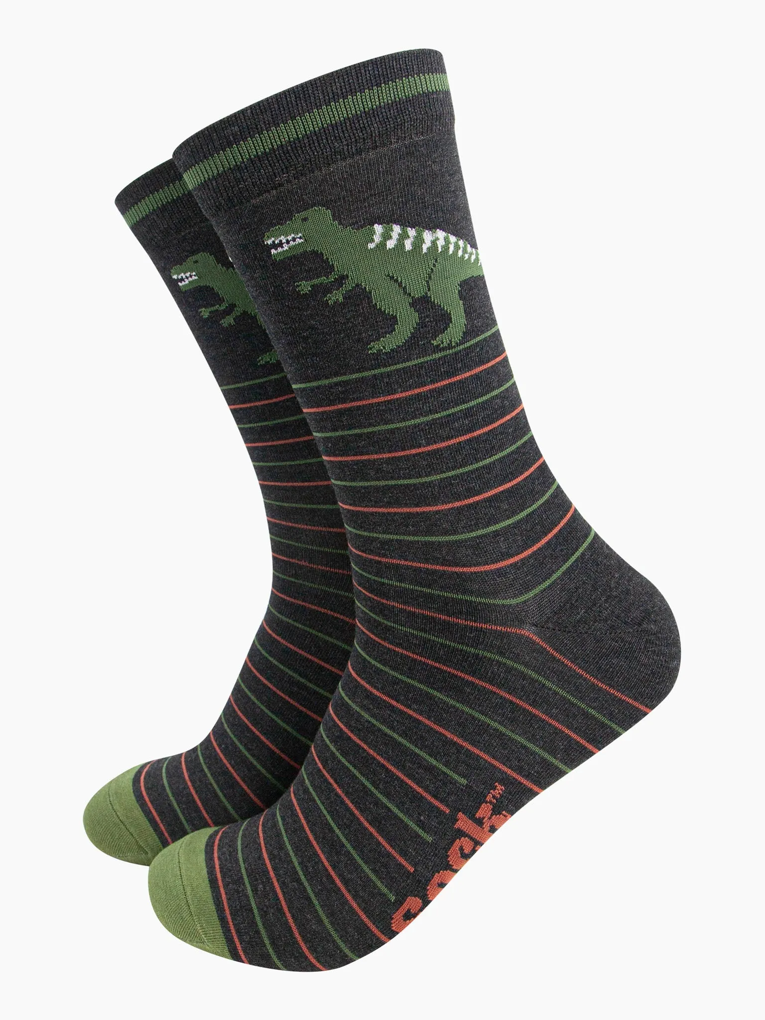 Men's Bamboo Socks - Black, T-Rex Stripe