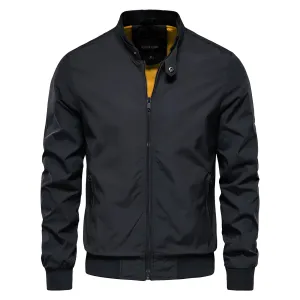Men's Black Lightweight Spring Bomber Jacket - Casual Urban Zip-Up