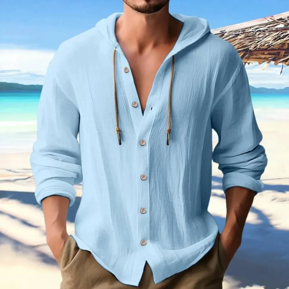 Men's Casual Hooded Linen Shirt - Lightweight Summer Fashion