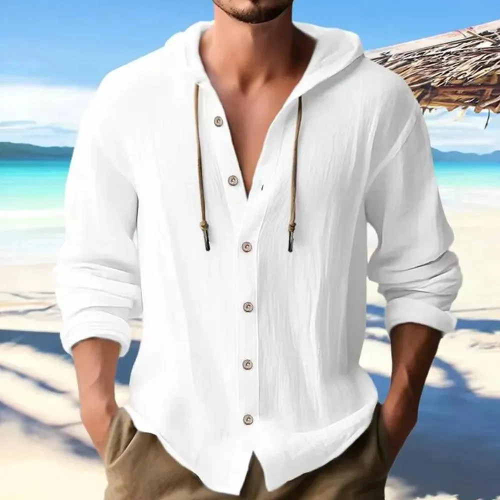 Men's Casual Hooded Linen Shirt - Lightweight Summer Fashion