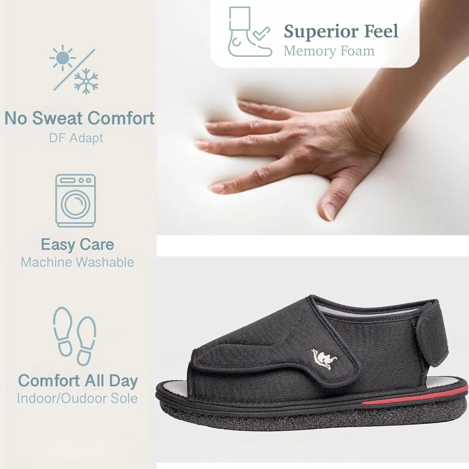 Mens Memory Foam Diabetic Slippers with Adjustable Closure, Extra Wide Comfy Warm Plush Fleece Arthritis Edema Swollen Diabetic House Shoes Machine Washable with Anti Slip Sole