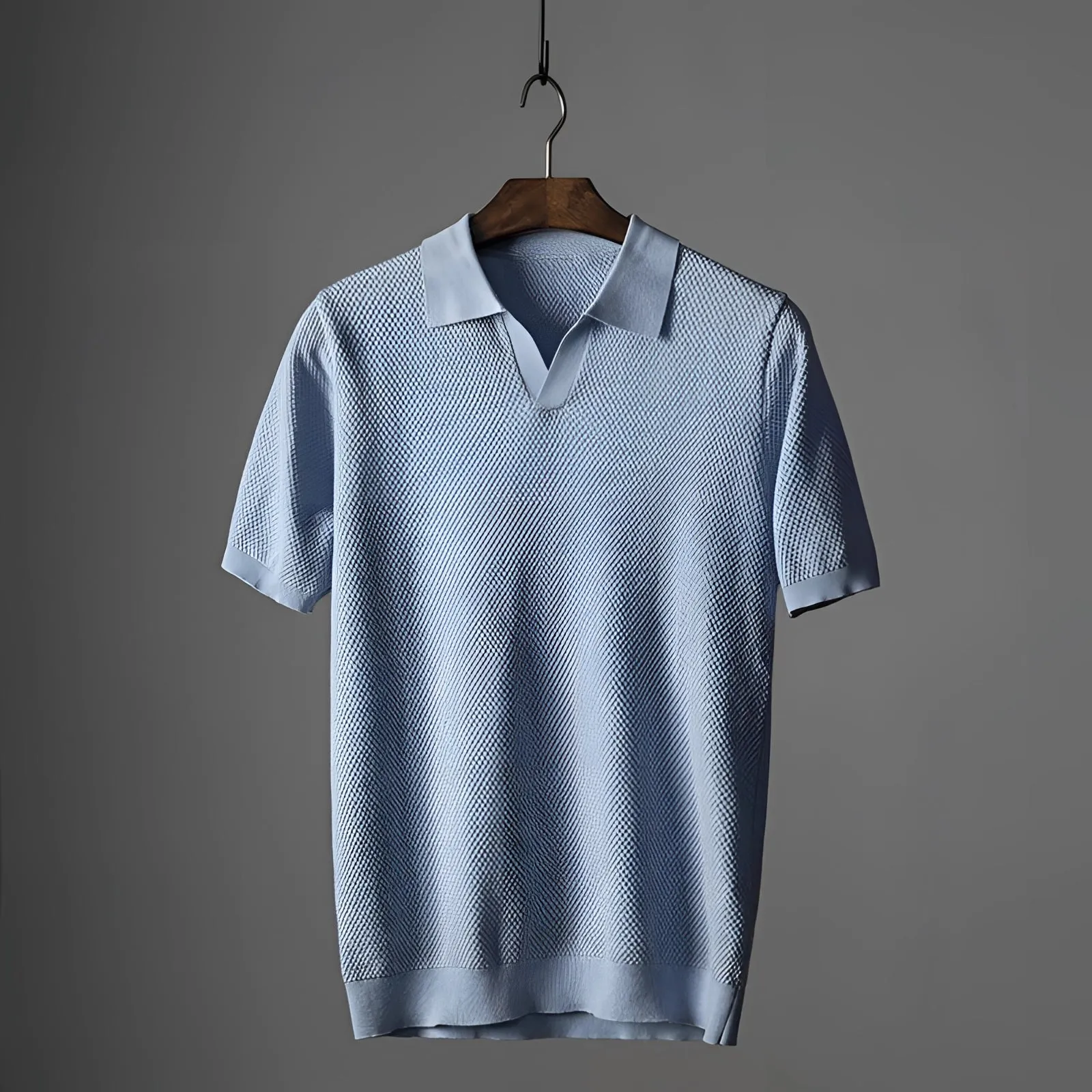 Men's Olive Green Textured Polo Shirt - Lightweight & Breathable