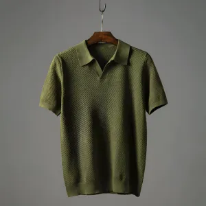 Men's Olive Green Textured Polo Shirt - Lightweight & Breathable