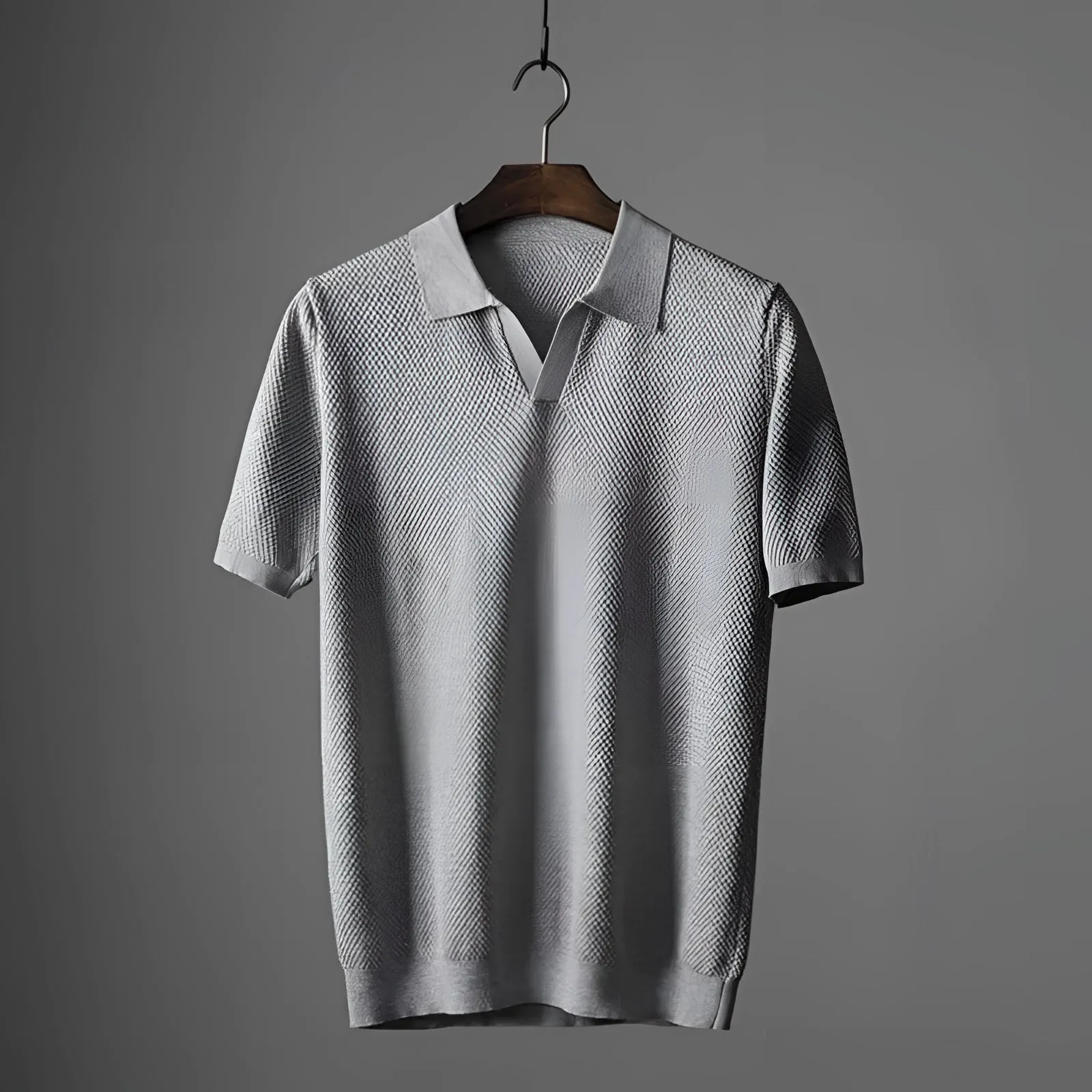 Men's Olive Green Textured Polo Shirt - Lightweight & Breathable