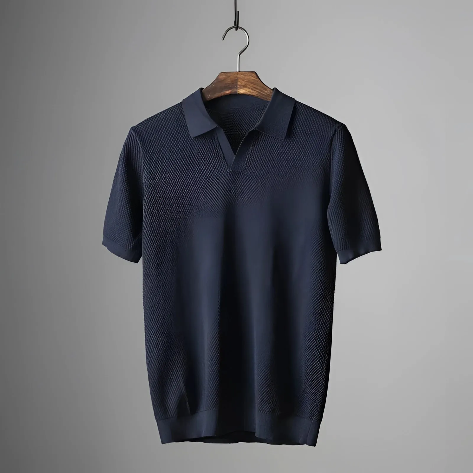 Men's Olive Green Textured Polo Shirt - Lightweight & Breathable