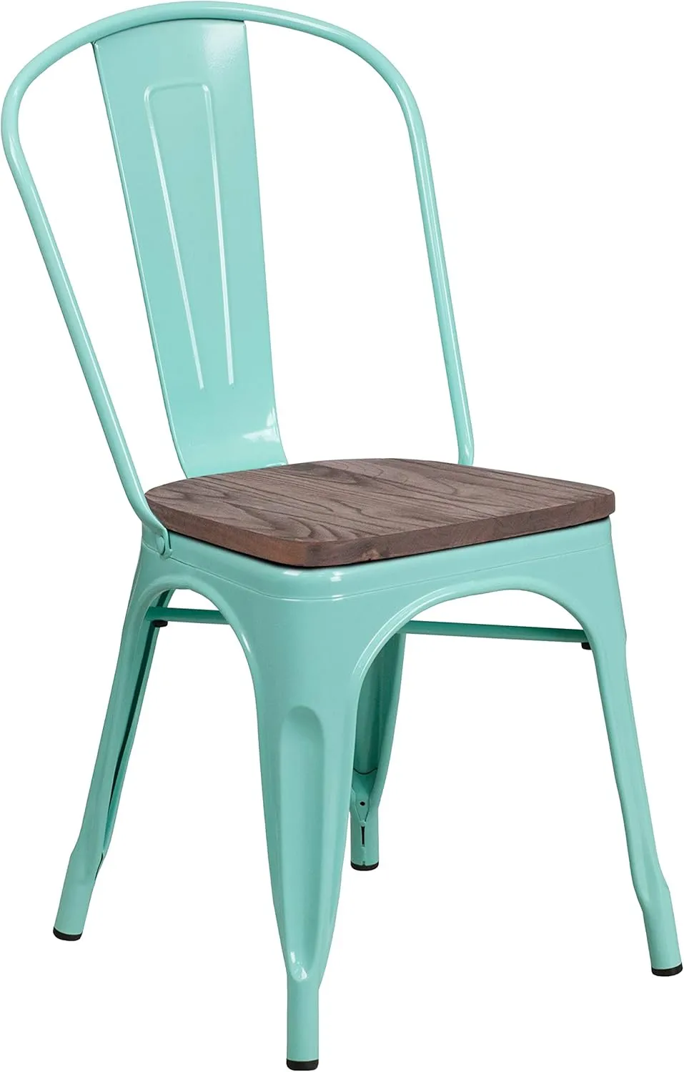 Merrick Lane Calumet Stacking Dining Chair - Mint Green Powder Coated Frame - Textured Wooden Seat - 500 lb. Static Weight Capacity - Protective Floor Glides