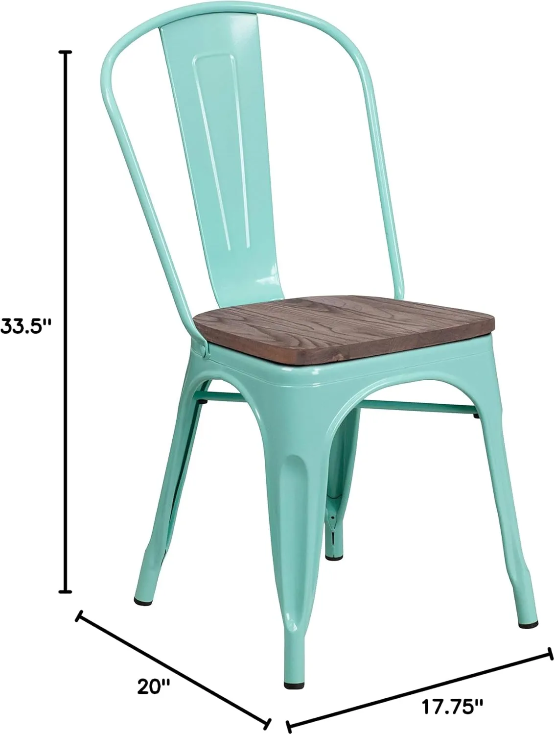 Merrick Lane Calumet Stacking Dining Chair - Mint Green Powder Coated Frame - Textured Wooden Seat - 500 lb. Static Weight Capacity - Protective Floor Glides