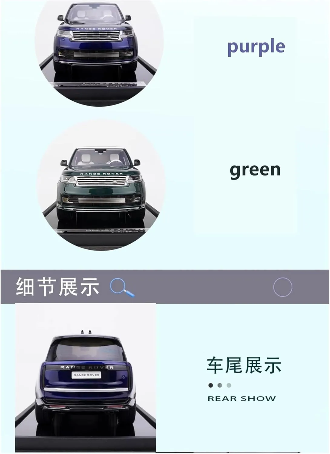 Metal Die Cast Toy Cars 1/18for Land Rover Range Rover Genesis Extended Edition Resin Car Model Adult Decoration Display Collection for Home Or Office Décor(Purple)