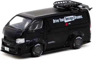 Metal Die Cast Toy Cars 1:64 for Tarmac Works Hiace Widebody Matt Black Alloy Car Model with Roof Frame for Home Or Office Décor