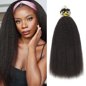 Micro Loop Hair Extensions Real Human Hair Kinky Straight Micro Rings Hair Coarse Straight Micro Links Human Hair for Black Women Invisible Natural Black Color 14inch 40 Grams 50 Stands