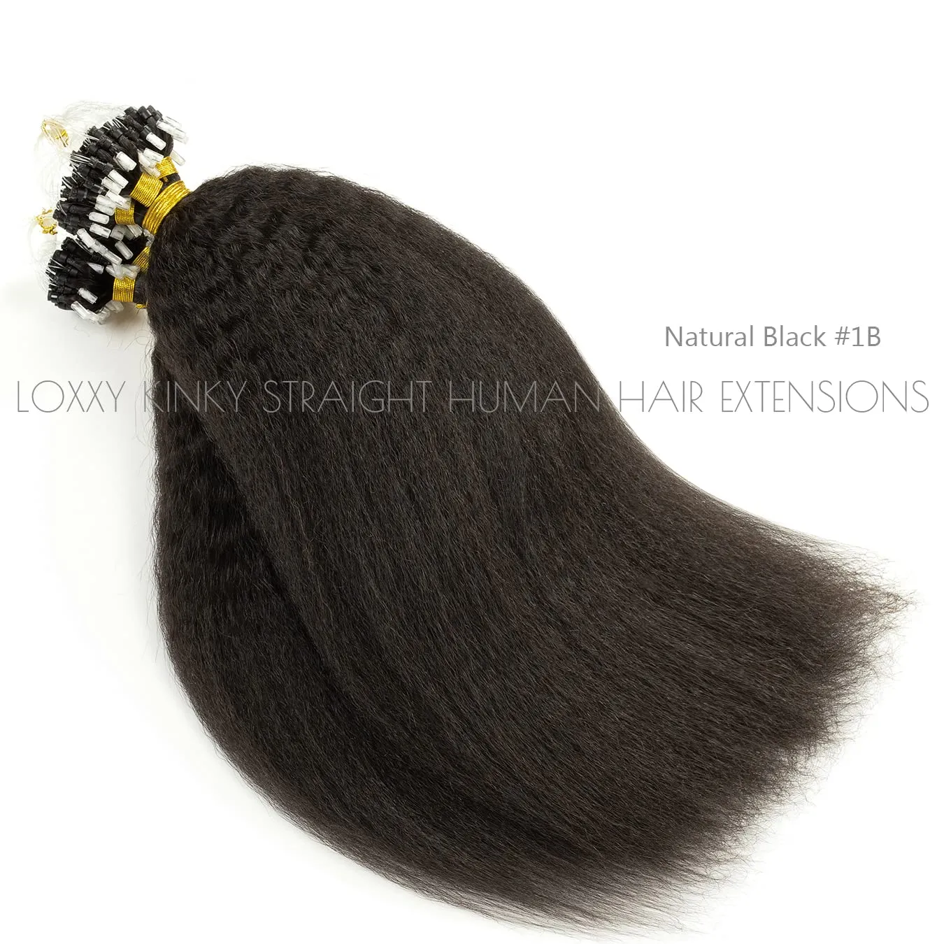 Micro Loop Hair Extensions Real Human Hair Kinky Straight Micro Rings Hair Coarse Straight Micro Links Human Hair for Black Women Invisible Natural Black Color 14inch 40 Grams 50 Stands