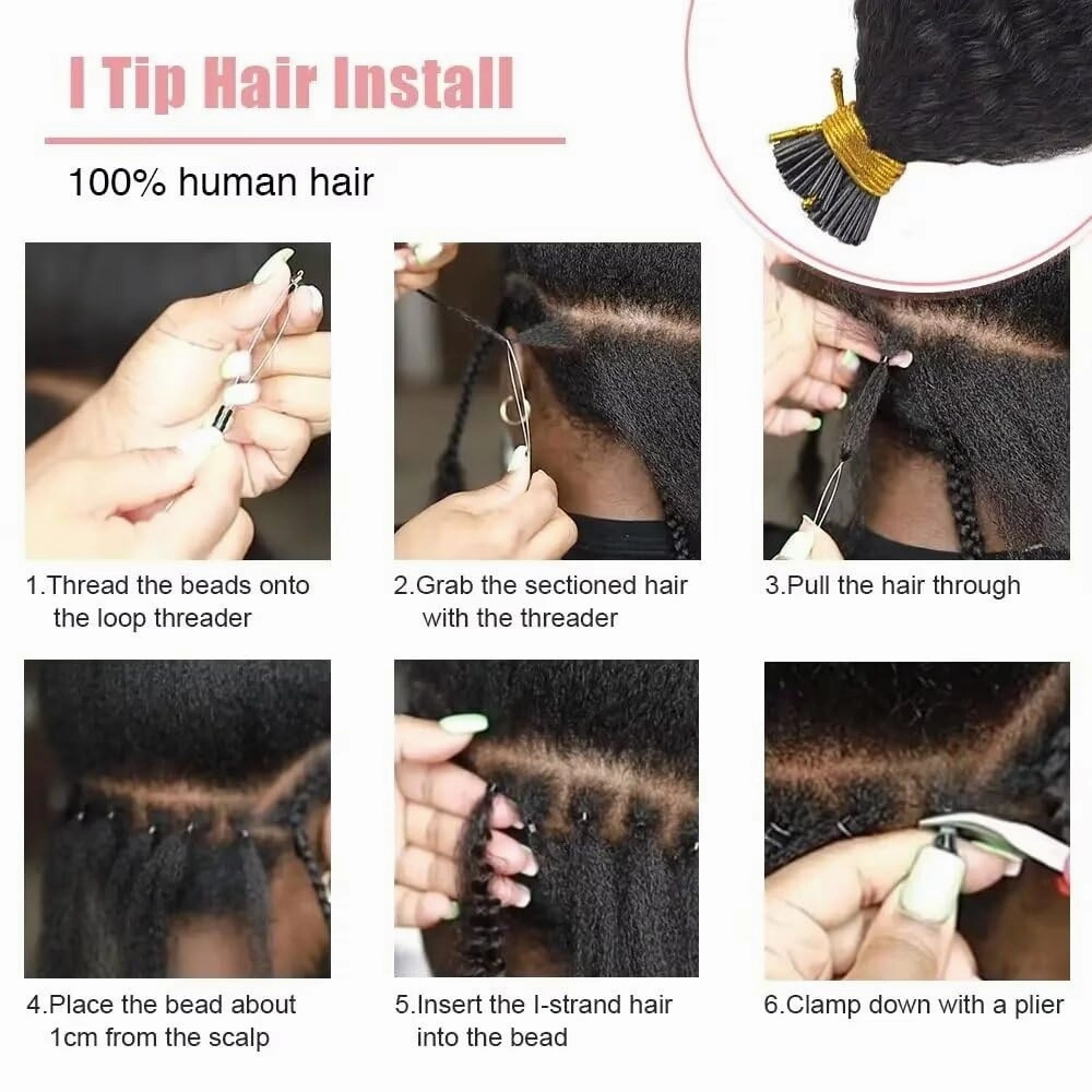 Microlink Curly I Tip Human Hair Extension Pre Bonded Deep Wave Brazilian Remy Hair Micro Beads Keratin Stick I Tip Hair Natural Black 100Strands 100g 14Inch