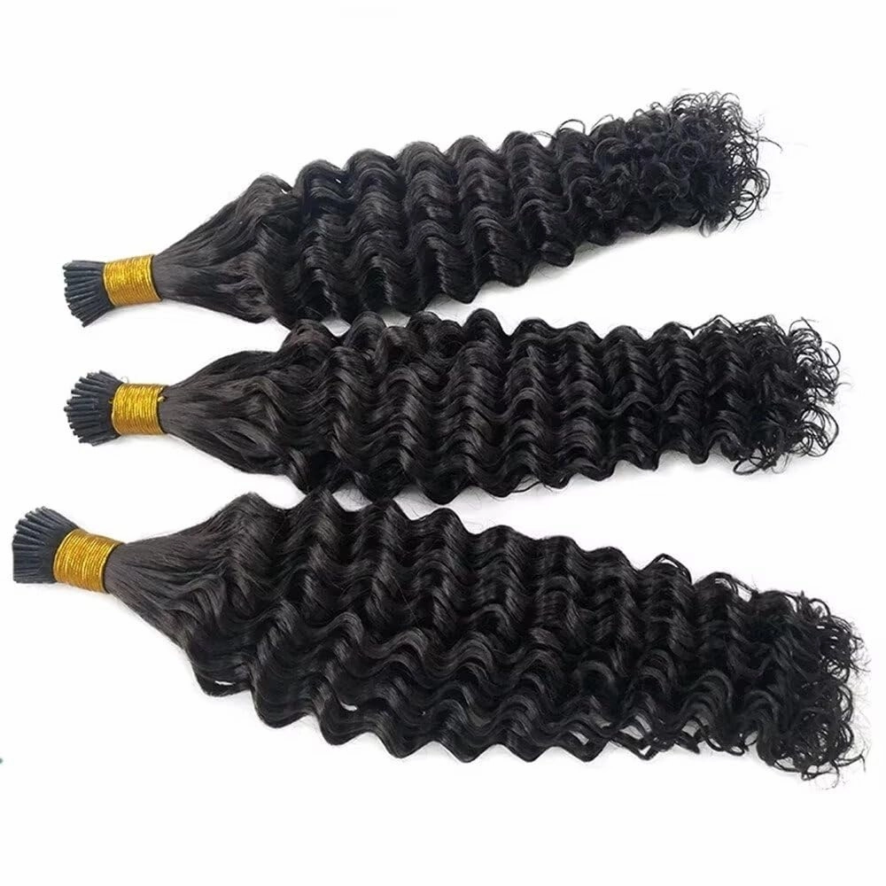 Microlink Curly I Tip Human Hair Extension Pre Bonded Deep Wave Brazilian Remy Hair Micro Beads Keratin Stick I Tip Hair Natural Black 100Strands 100g 14Inch