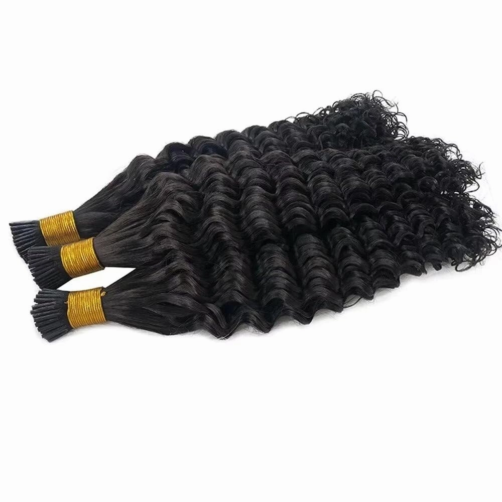 Microlink Curly I Tip Human Hair Extension Pre Bonded Deep Wave Brazilian Remy Hair Micro Beads Keratin Stick I Tip Hair Natural Black 100Strands 100g 14Inch