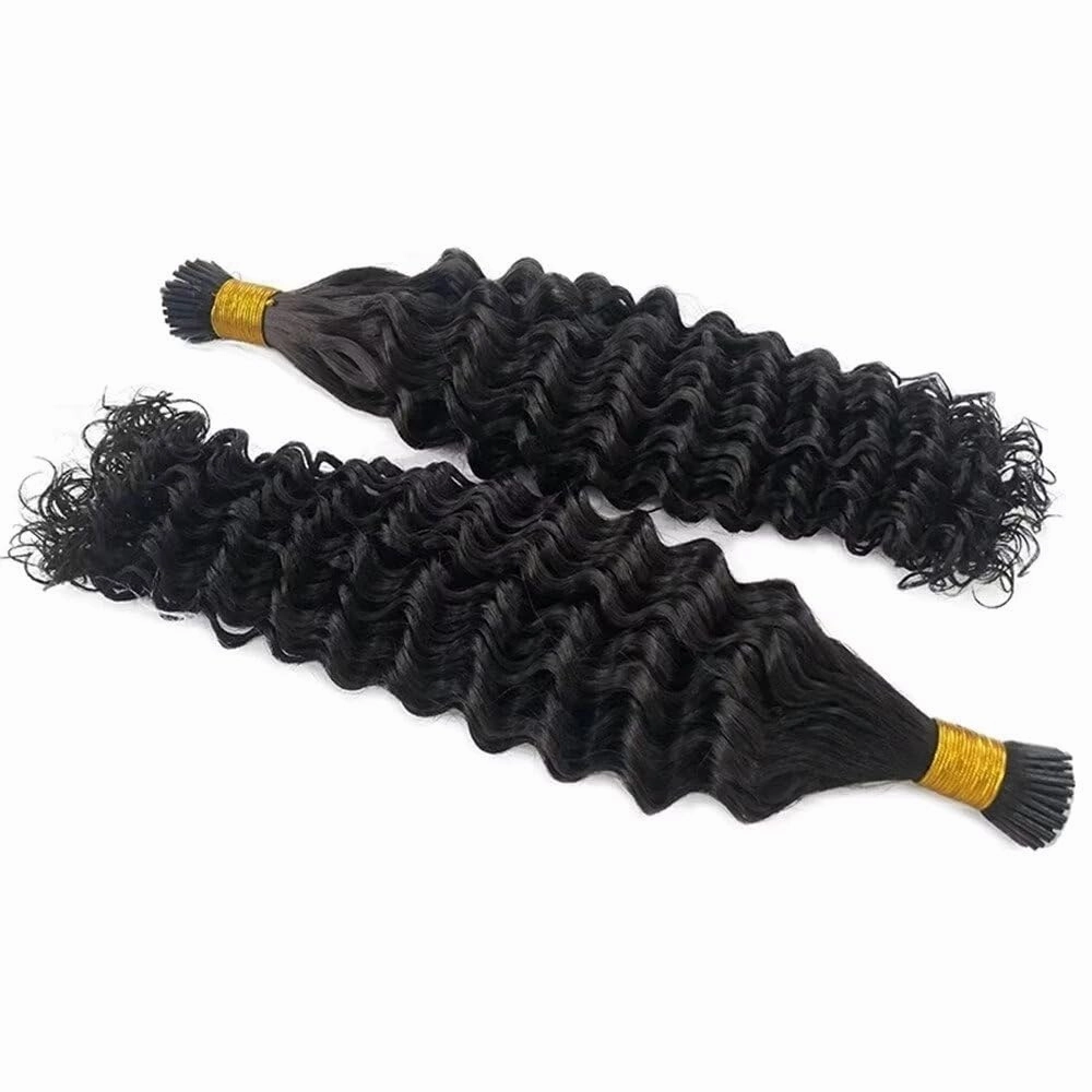 Microlink Curly I Tip Human Hair Extension Pre Bonded Deep Wave Brazilian Remy Hair Micro Beads Keratin Stick I Tip Hair Natural Black 100Strands 100g 14Inch