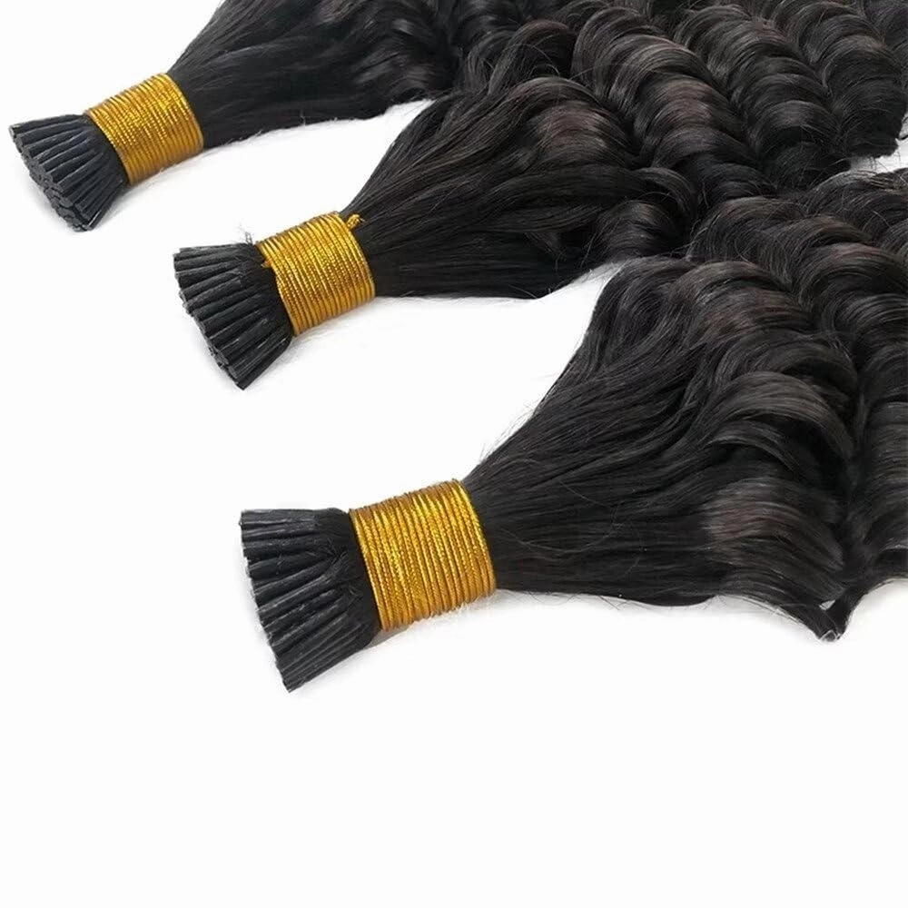 Microlink Curly I Tip Human Hair Extension Pre Bonded Deep Wave Brazilian Remy Hair Micro Beads Keratin Stick I Tip Hair Natural Black 100Strands 100g 14Inch