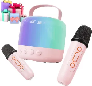 Mini Karaoke Machine, Karaoke Machine for Kids Toys, Mini Karaoke Machine with 2 Wireless Microphones, Birthday Gift for Girls Boys 2 3 4 5 6 7 8 9 10 11 12 13 14 15 Year Old