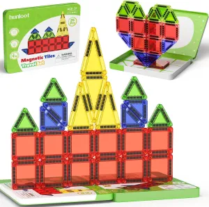 Mini Magnetic Tiles - 26PCS Travel Magnetic Building Set with Storage Iron Box，STEM Educational Toys for Kids Ages 3  ，Portable Construction Toys for Toddlers, Boys & Girls
