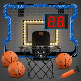 Mini Basketball Hoop Indoor with Scoreboard/LED Light, Glow in The Dark Door Basketball Hoop, Toy Gifts for Kids Boys Girls Teens Adults, Suit for Bedroom/Office/Outdoor/Pool, Blue