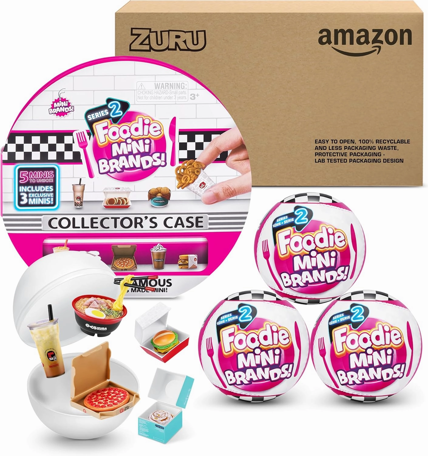 Mini Brands Mini Foodies Series 2 Collector Kit (3 Pack   Collector Case) by ZURU, Mystery Capsule Real Miniature Brands Collectable Toy, Collectibles, Fast Food Toys and Shopping Accessories