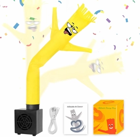 Mini Inflatable Tube Man Novelty Gag Gifts Wacky Waving Inflatable Tube Guy Desktop with Blower for Christmas White Elephant Gift (Yellow)
