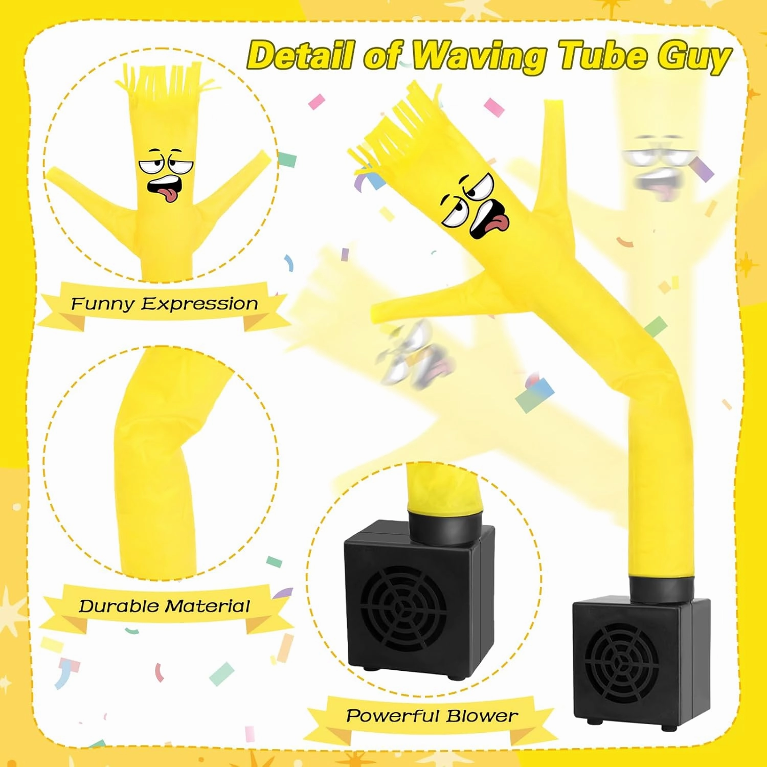 Mini Inflatable Tube Man Novelty Gag Gifts Wacky Waving Inflatable Tube Guy Desktop with Blower for Christmas White Elephant Gift (Yellow)
