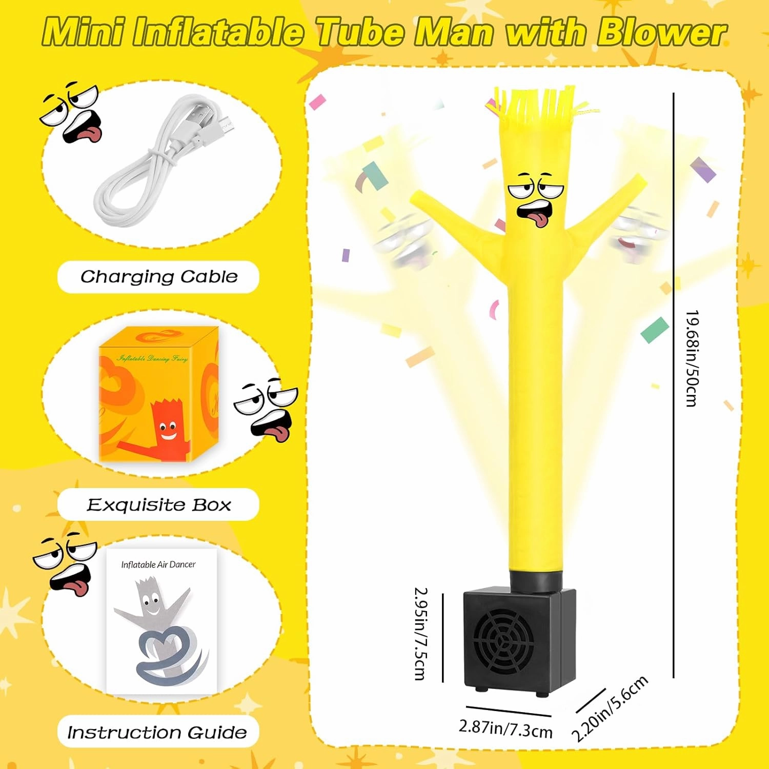 Mini Inflatable Tube Man Novelty Gag Gifts Wacky Waving Inflatable Tube Guy Desktop with Blower for Christmas White Elephant Gift (Yellow)