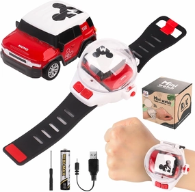 Mini New Watch Remote Control Car Easter Toy, 2.4GHZ RC Racing Car Battle Watch Toys for Kids Boys Girls,LED Lights, USB Charging,Birthday Party Holiday Gifts,Red