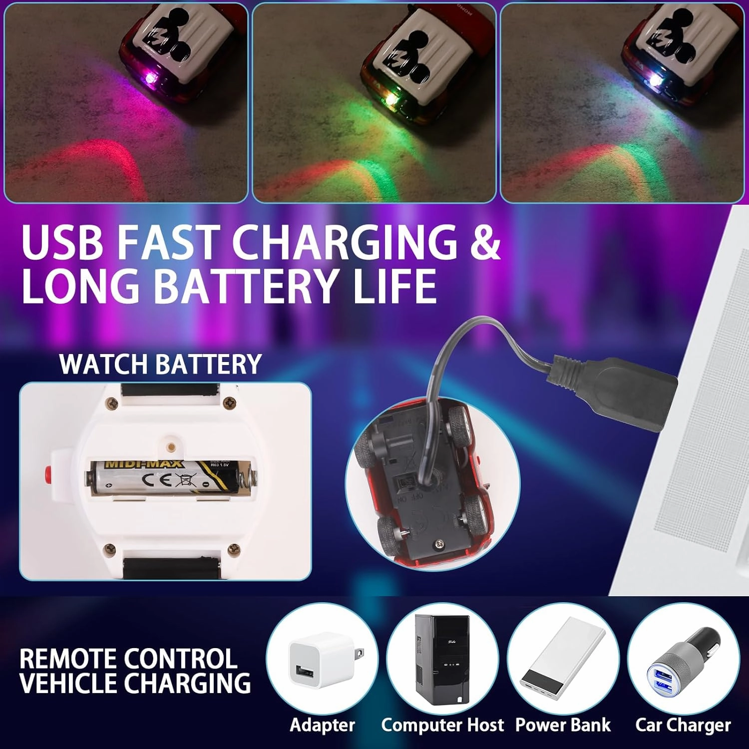 Mini New Watch Remote Control Car Easter Toy, 2.4GHZ RC Racing Car Battle Watch Toys for Kids Boys Girls,LED Lights, USB Charging,Birthday Party Holiday Gifts,Red