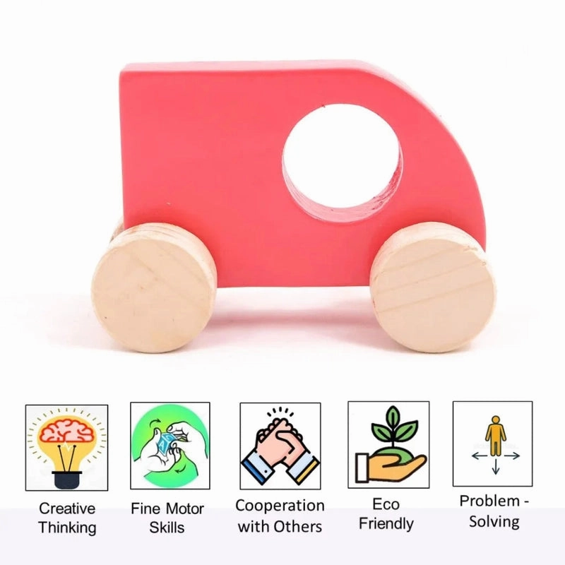Mini Sumo Pink Wooden Push Car Toy - Small Size (6-24 Months)