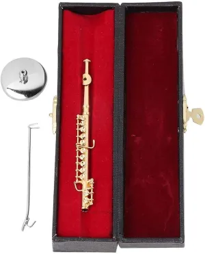 Miniature Flute, 11cm Mini Gold Flute with Stand and Case Copper Mini Musical Instrument Miniature Dollhouse Model Model Musical Gifts Home Decor Ornaments