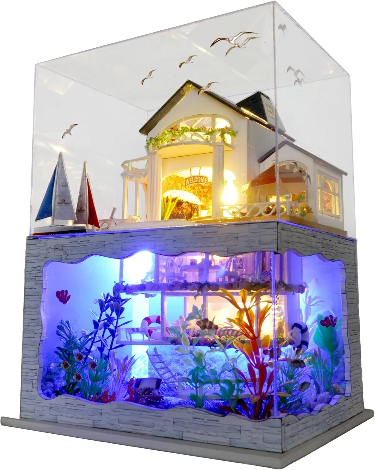 Miniature House Kit, Dollhouse Kit, Miniature Kit, DIY Mini House Building Kit for Adult Teen, Holidays in Hawaii