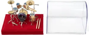 Miniature Musical Instrument Drum Set Model Display Mini Ornaments Craft Home Decor Antique Vintage Wooden Music Box Musical Copper Model for Dolls House Action Figures Decor
