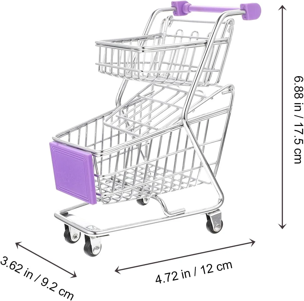 Miniature Shopping Cart Mini Metal Shopping Cart Mini Supermarket Handcart Double Layer Supermarket Shopping Cart Toy for Home Desktop Decor（Purple）