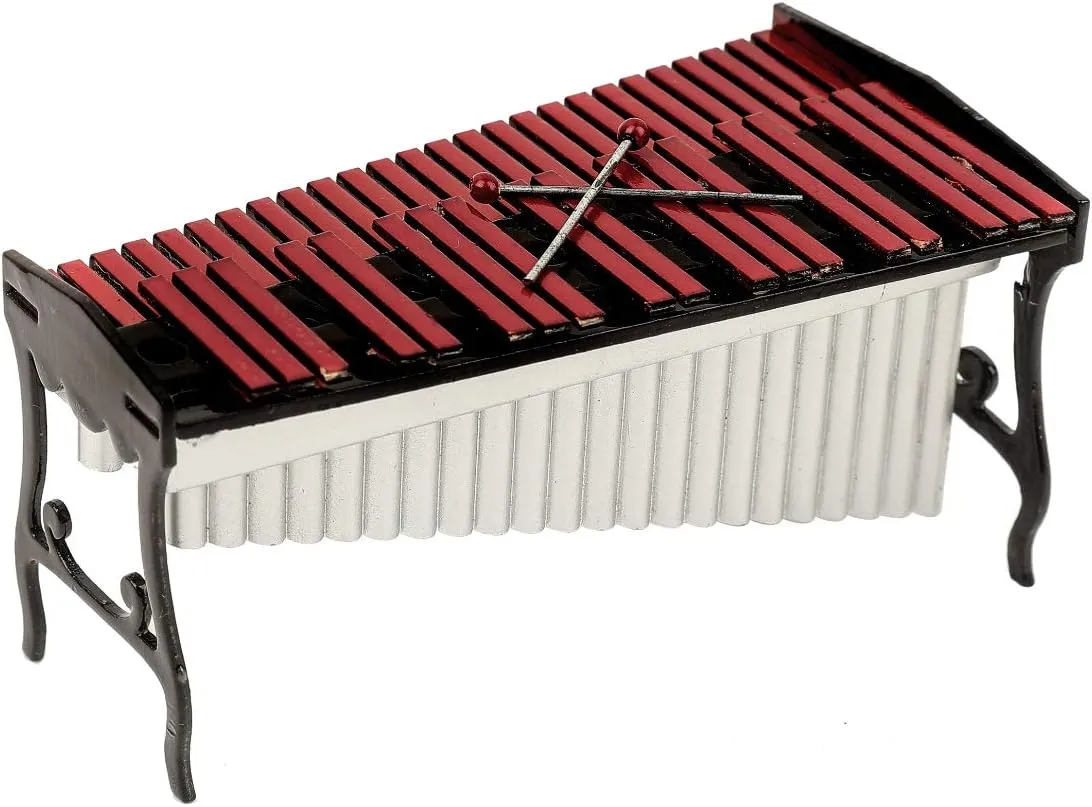 Miniature Xylophone with Case Mini Marimba Percussion Musical Instrument Replica Collectible Dollhouse Accessories Model Home Ornament (Xylophone)