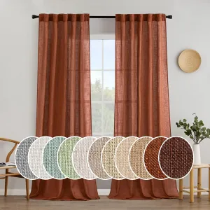 MIULEE Burnt Orange Linen Curtains 96 Inch Long for Bedroom Living Room, Soft Thick Linen Textured Window Drapes Terracotta Rust Boho Fall Decor Semi Sheer Light Filtering Back Tab 2 Panels