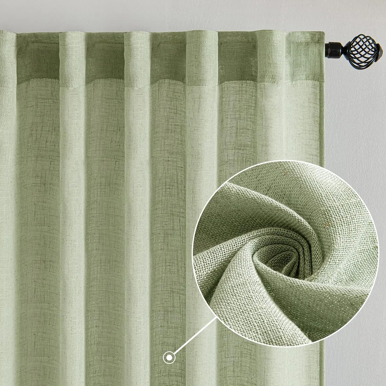 MIULEE Sage Green Linen Curtains 108 Inches Long for Bedroom Living Room, Soft Thick Linen Textured Window Drapes Semi Sheer Light Filtering Back Tab Rod Pocket Burlap Look, 2 Panels