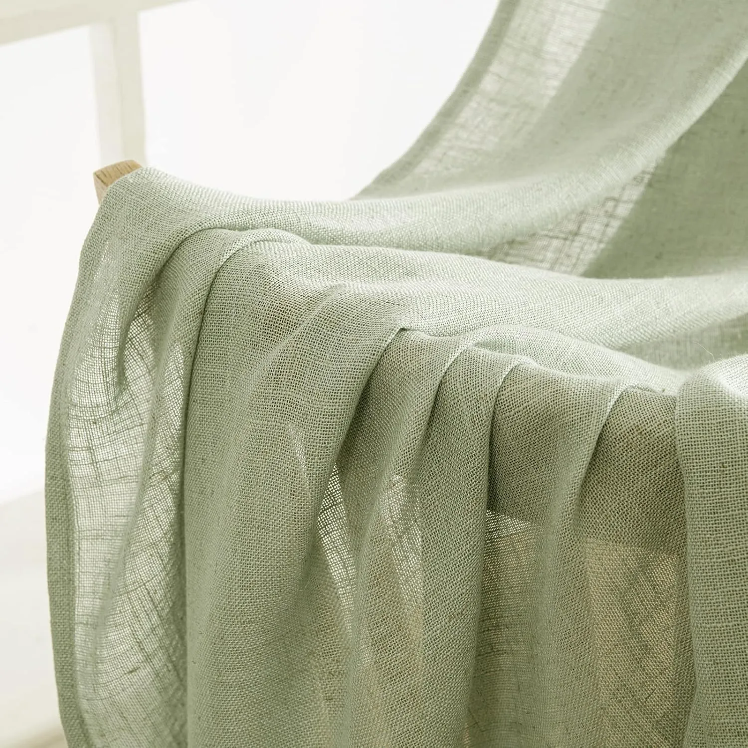 MIULEE Sage Green Linen Curtains 108 Inches Long for Bedroom Living Room, Soft Thick Linen Textured Window Drapes Semi Sheer Light Filtering Back Tab Rod Pocket Burlap Look, 2 Panels