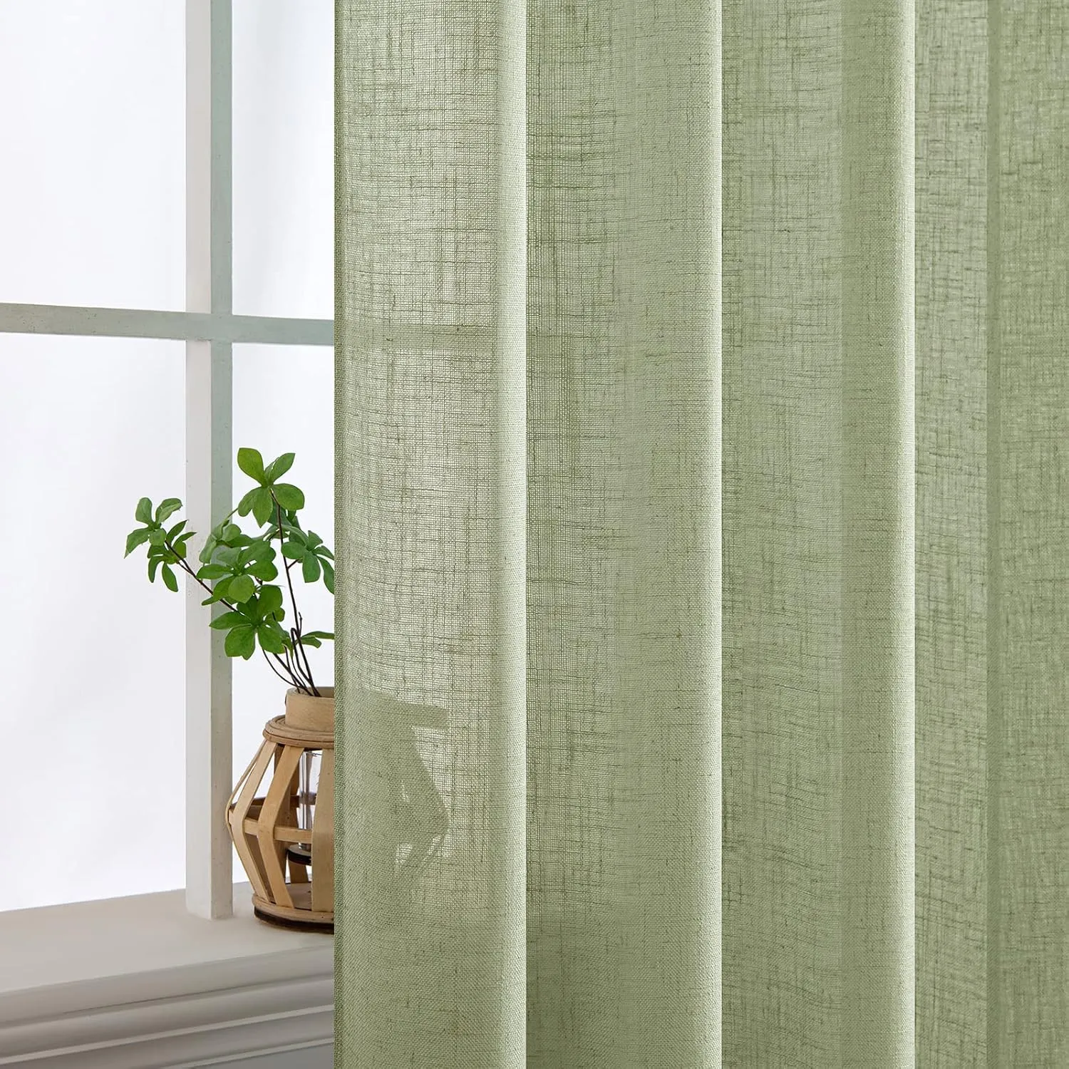 MIULEE Sage Green Linen Curtains 108 Inches Long for Bedroom Living Room, Soft Thick Linen Textured Window Drapes Semi Sheer Light Filtering Back Tab Rod Pocket Burlap Look, 2 Panels