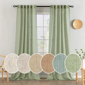 MIULEE Sage Green Linen Curtains 108 Inches Long for Bedroom Living Room, Soft Thick Linen Textured Window Drapes Semi Sheer Light Filtering Back Tab Rod Pocket Burlap Look, 2 Panels