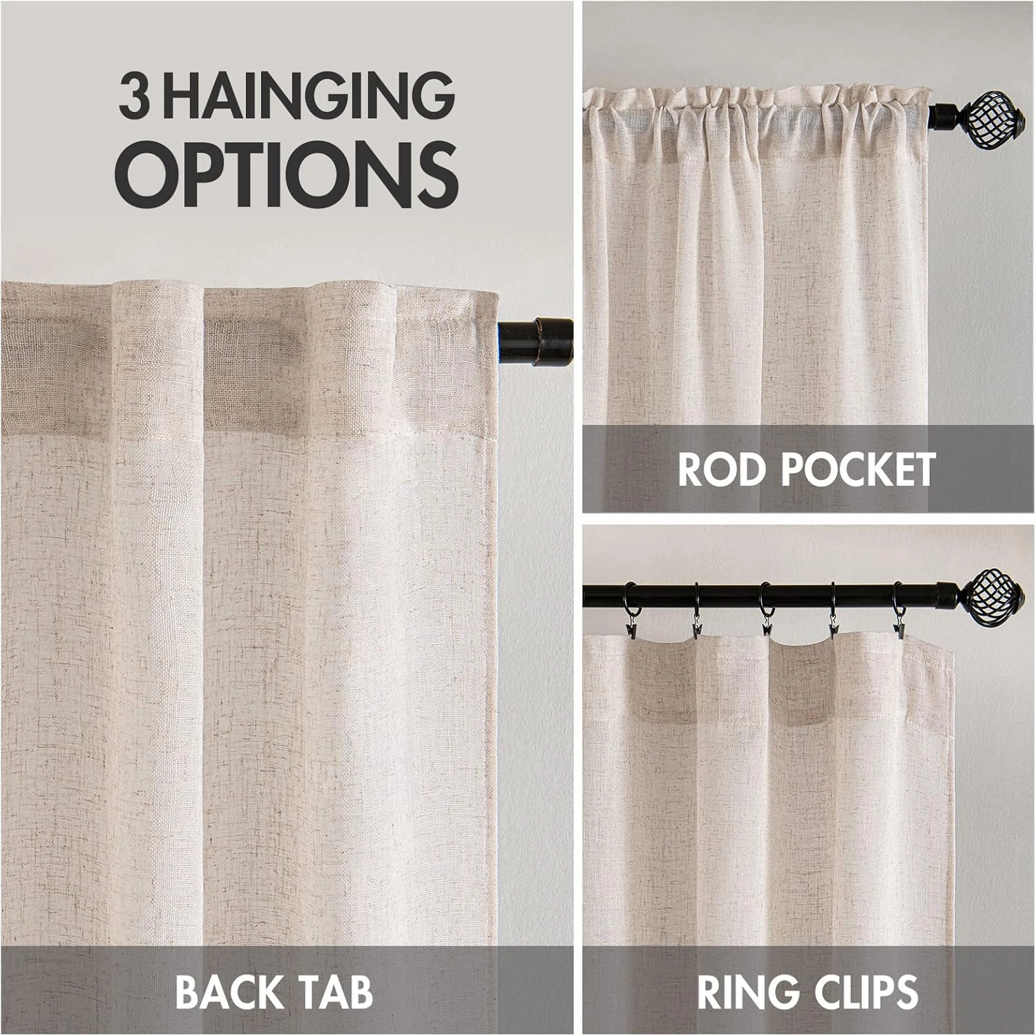MIULEE Natural White Linen Curtains 84 Inch Long for Bedroom Living Room, Soft Thick Linen Textured Window Drapes Semi Sheer Light Filtering Rod Pocket Back Tab Neutral Farmhouse Cream Ivory 2 Panels